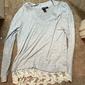 grey top with white lace bottom, size L
